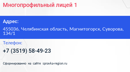 Многопрофильный лицей 1 - визитка