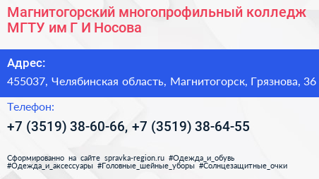 Магнитогорский многопрофильный колледж МГТУ им Г И Носова - визитка