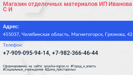 Магазин отделочных материалов ИП Иванова С И  - визитка