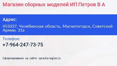 Нажмите, чтобы скачать визитку Магазин сборных моделей ИП Петров В А - визитка
