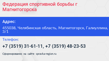 Федерация спортивной борьбы г Магнитогорска - визитка
