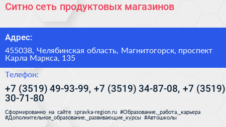 Ситно сеть продуктовых магазинов - визитка