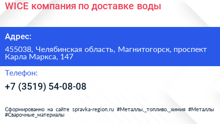 WICE компания по доставке воды - визитка