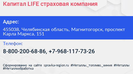 Капитал LIFE страховая компания - визитка