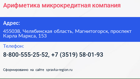 Арифметика микрокредитная компания - визитка