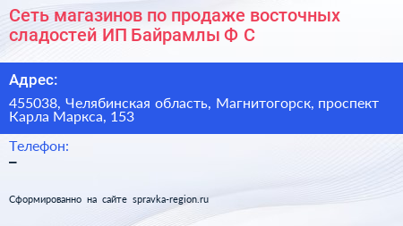 Сеть магазинов по продаже восточных сладостей ИП Байрамлы Ф С  - визитка