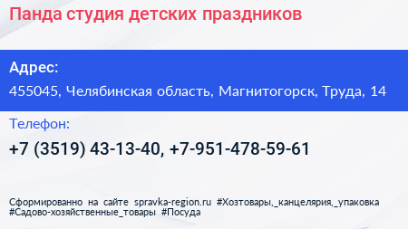 Панда студия детских праздников - визитка