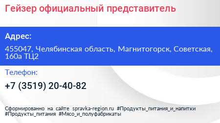 Гейзер официальный представитель - визитка
