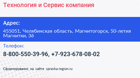 Технология и Сервис компания - визитка