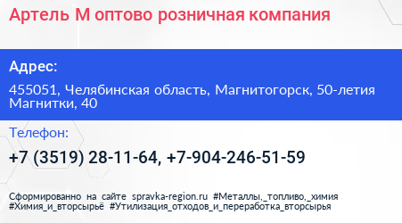 Артель М оптово розничная компания - визитка