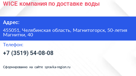 WICE компания по доставке воды - визитка