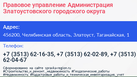 Правовое управление Администрация Златоустовского городского округа - визитка