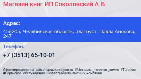 Магазин книг ИП Соколовский А Б  - визитка