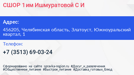 СШОР 1 им Ишмуратовой С И  - визитка
