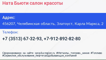 Ната Бьюти салон красоты - визитка