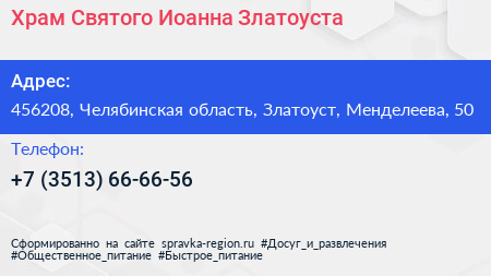 Храм Святого Иоанна Златоуста - визитка
