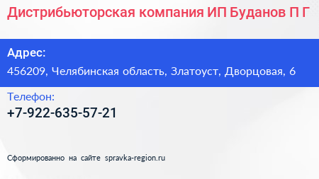 Дистрибьюторская компания ИП Буданов П Г  - визитка