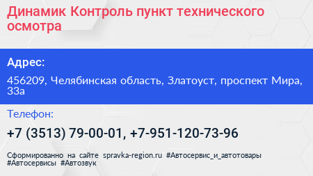 Динамик Контроль пункт технического осмотра - визитка