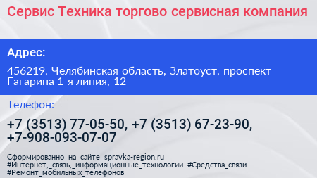 Сервис Техника торгово сервисная компания - визитка