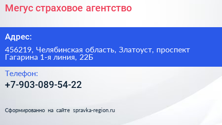 Мегус страховое агентство - визитка