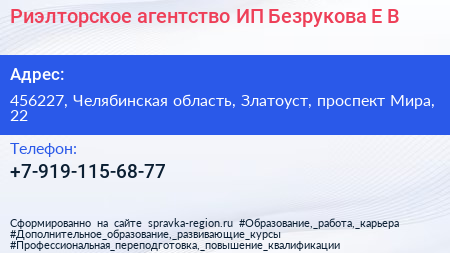 Риэлторское агентство ИП Безрукова Е В  - визитка