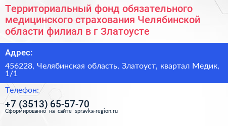 Территориальный фонд обязательного медицинского страхования Челябинской области филиал в г Златоусте - визитка