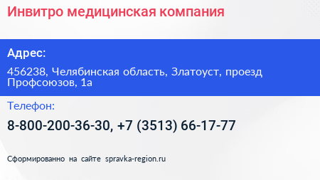 Инвитро медицинская компания - визитка