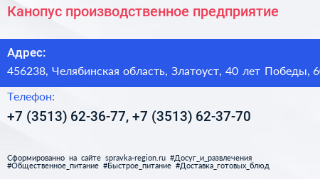 Канопус производственное предприятие - визитка