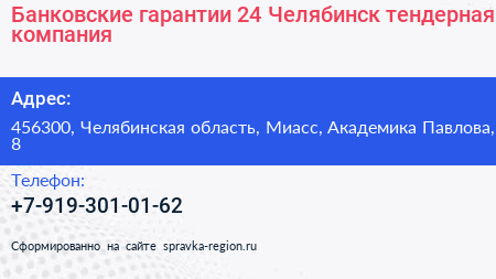 Банковские гарантии 24 Челябинск тендерная компания - визитка
