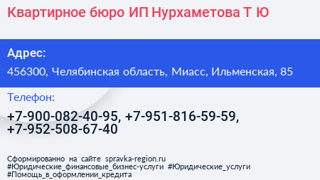 Квартирное бюро ИП Нурхаметова Т Ю  - визитка