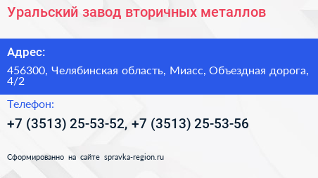 Уральский завод вторичных металлов - визитка