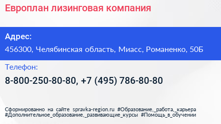 Европлан лизинговая компания - визитка