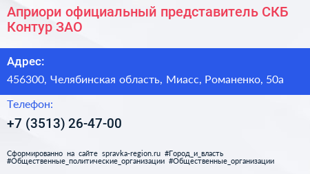 Априори официальный представитель СКБ Контур ЗАО - визитка