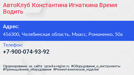 Нажмите, чтобы скачать визитку АвтоКлуб Константина Игнаткина Время Водить - визитка