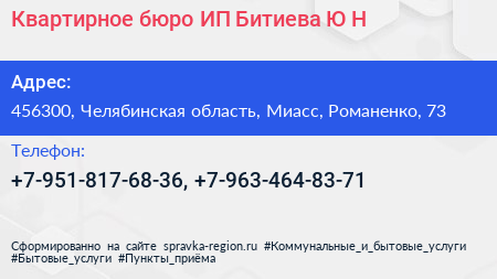 Квартирное бюро ИП Битиева Ю Н  - визитка