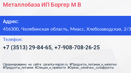 Металлобаза ИП Боргер М В  - визитка