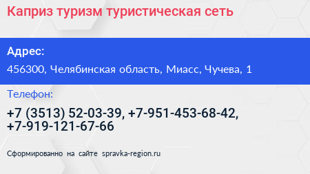Каприз туризм туристическая сеть - визитка