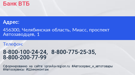 Банк ВТБ - визитка