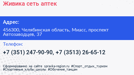 Живика сеть аптек - визитка