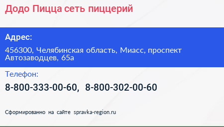 Додо Пицца сеть пиццерий - визитка