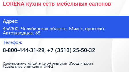 LORENA кухни сеть мебельных салонов - визитка