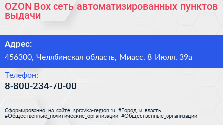 OZON Box сеть автоматизированных пунктов выдачи - визитка