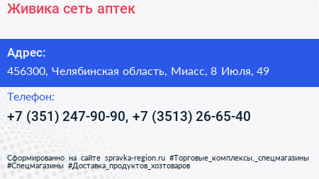 Живика сеть аптек - визитка