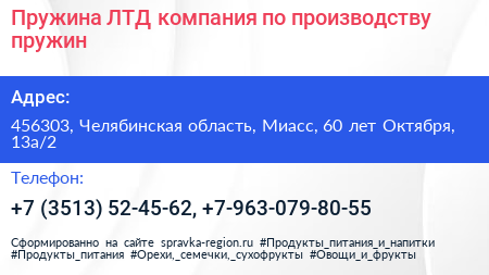 Пружина ЛТД компания по производству пружин - визитка