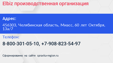 Elbiz производственная организация - визитка