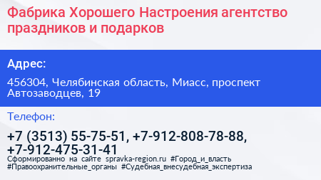 Фабрика Хорошего Настроения агентство праздников и подарков - визитка