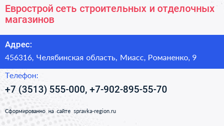 Еврострой сеть строительных и отделочных магазинов - визитка