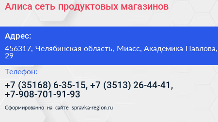 Алиса сеть продуктовых магазинов - визитка