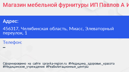 Магазин мебельной фурнитуры ИП Павлов А И  - визитка