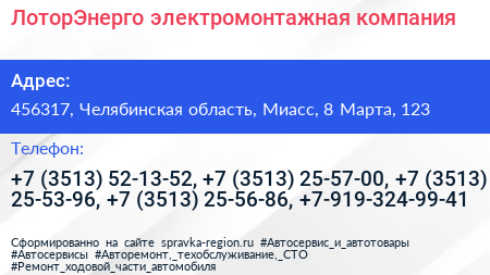ЛоторЭнерго электромонтажная компания - визитка